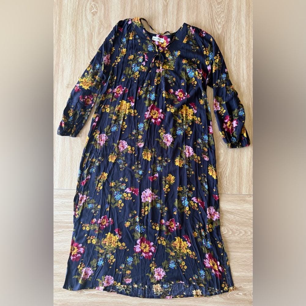 Natural Life Floral Long Sleeve Boho Tunic Dress Black - Size L